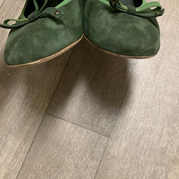 Daniele Ancarani Suede Leather Bow Tie Kelly Green Block Heel Round‎ Toe Shoes - Picture 3 of 9